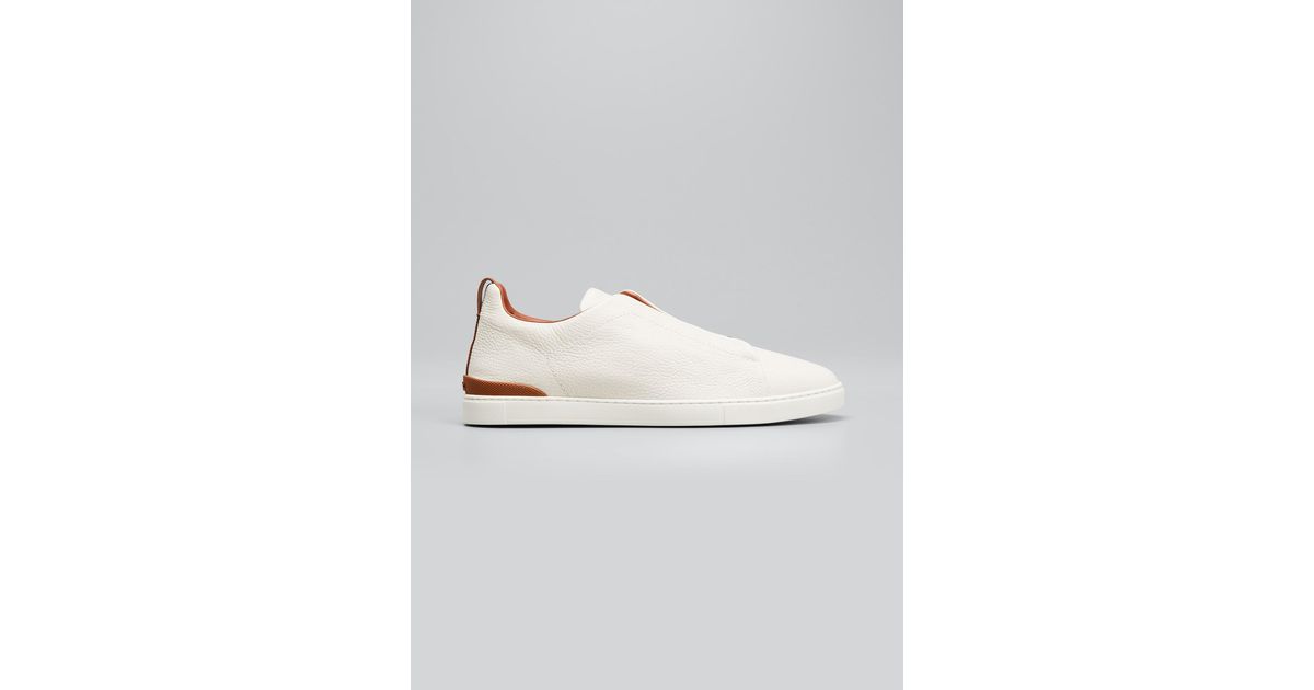 off white deerskin triple stitch sneakers