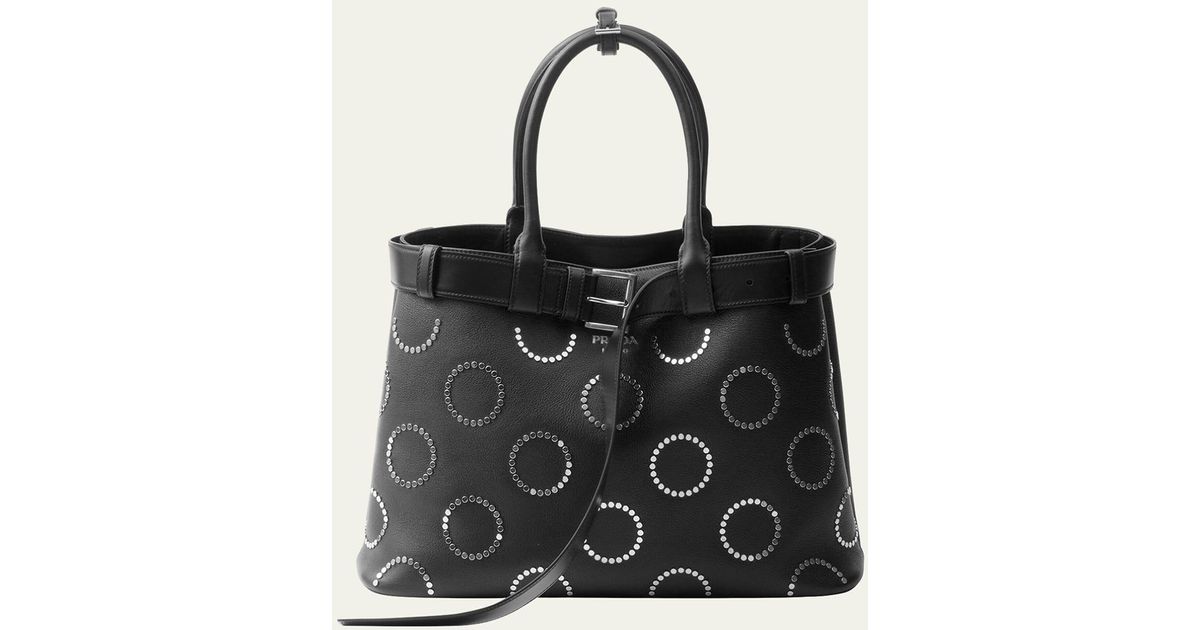 Prada Buckle Studded Leather Top-handle Bag in Black | Lyst