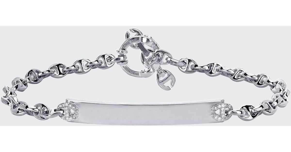 Hoorsenbuhs 18k White Gold 3mm Open-link Monogram Plate Bracelet With Diamonds | Lyst