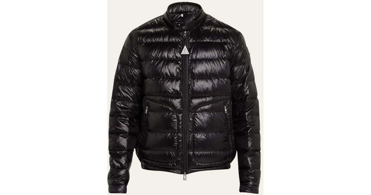 Moncler Acorus Nylon Puffer Moto Jacket in Black for Men | Lyst
