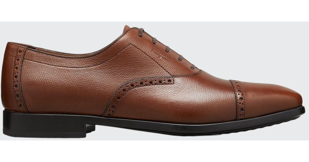 Ferragamo Riley Saddle Pebbled Leather Oxford Shoes in Brown for Men Lyst