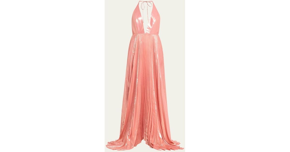 【Alice+Olivia】ADALYN メタリック シルク シフォン ドレス Alice + Olivia Adalyn Pleated Metallic Halter Maxi Dress in