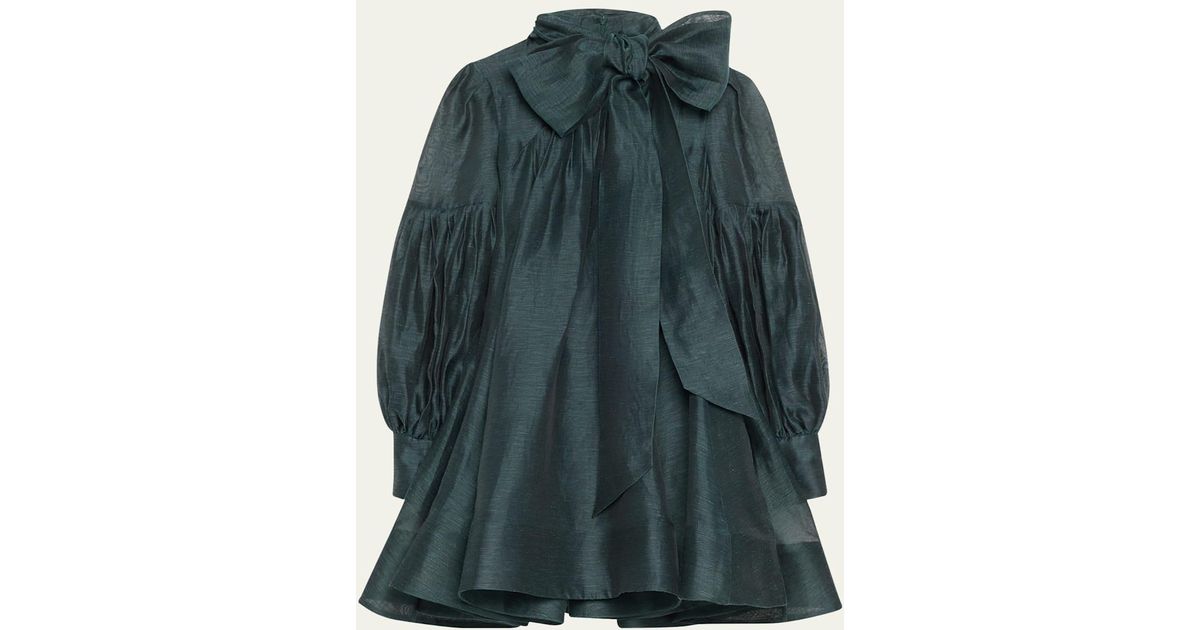Zimmermann Pavilion Tie-Neck Mini Dress in Green | Lyst Zimmermann Pavilion Tie-Neck Mini Dress in Green | Lyst