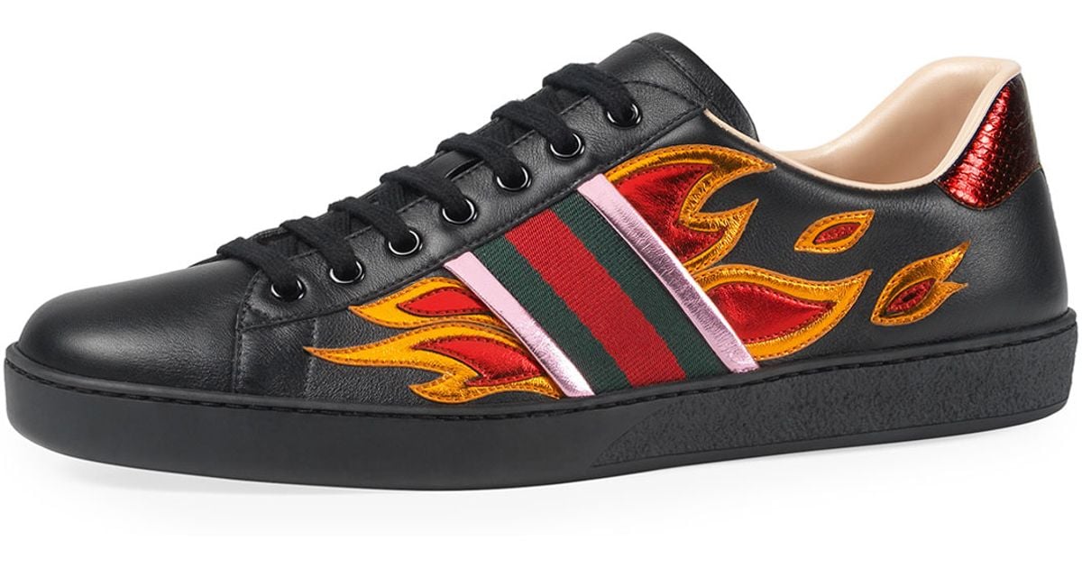 Synes Vær tilfreds gavnlig Gucci Ace Flames Black Online Sale, UP TO 54% OFF