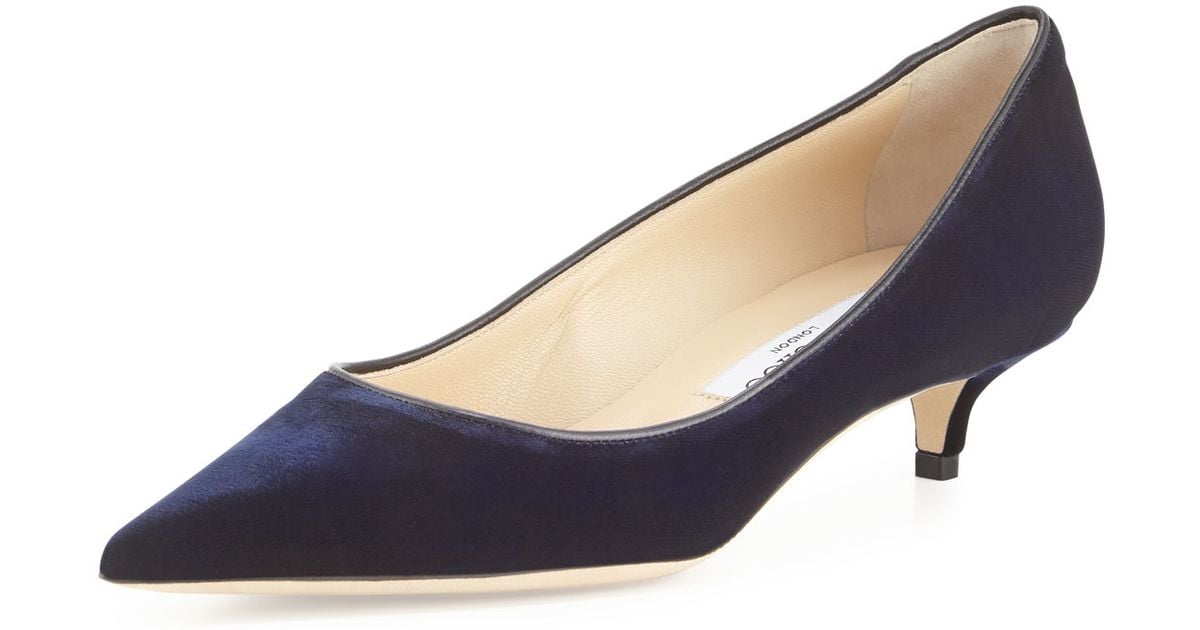Jimmy Choo Amelia Velvet Lowheel Pump in Navy (Blue) Lyst