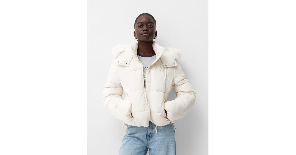 Bershka Puffer Jacket With Faux Fur Hood in White Lyst