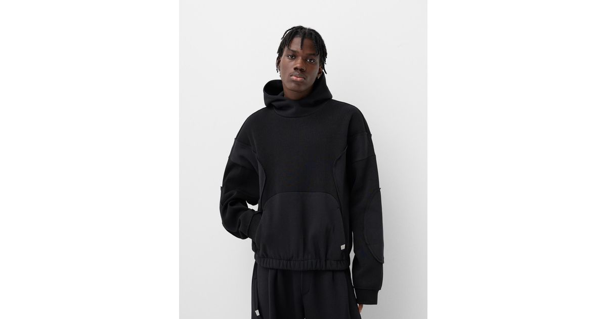 Bershka Boxy Fit Hooded Sweatshirt With Ribbed Trims in Black for Men — free download