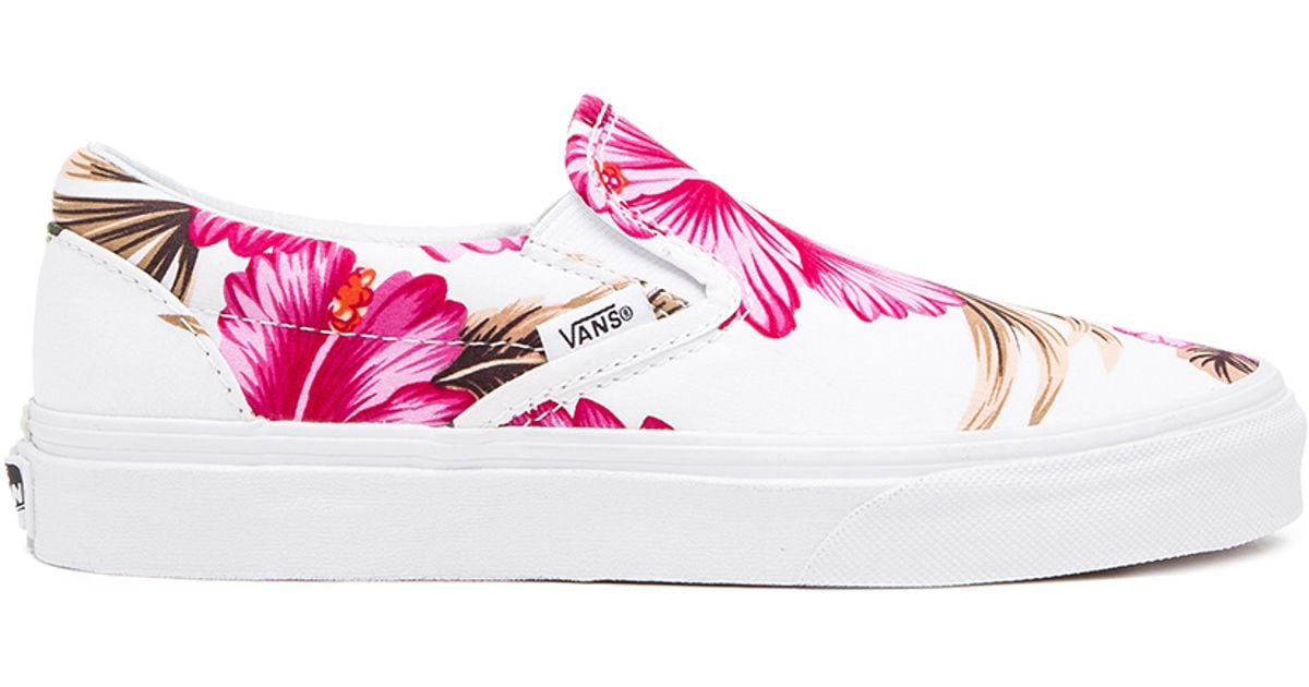 Vans Classic Hawaiian Floral Slip On Sneaker in White (Pink) | Lyst