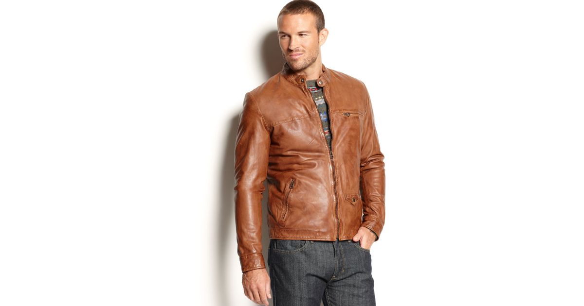 Lucky Brand Brown Salt Flats Leather Motorcycle Jacket For Men