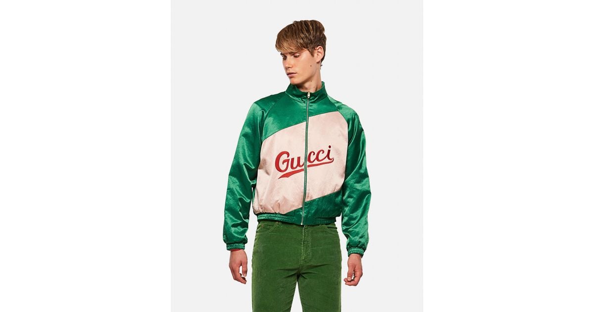 Gucci Cotton Viscose Jacket With Script in Green for Men - Lyst