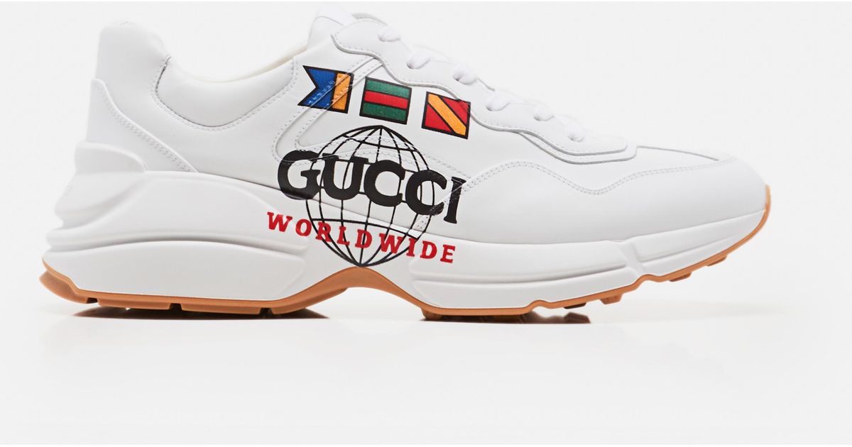 Gucci Rhyton Logo-print Leather Sneakers in White for Men - Save 33% - Lyst