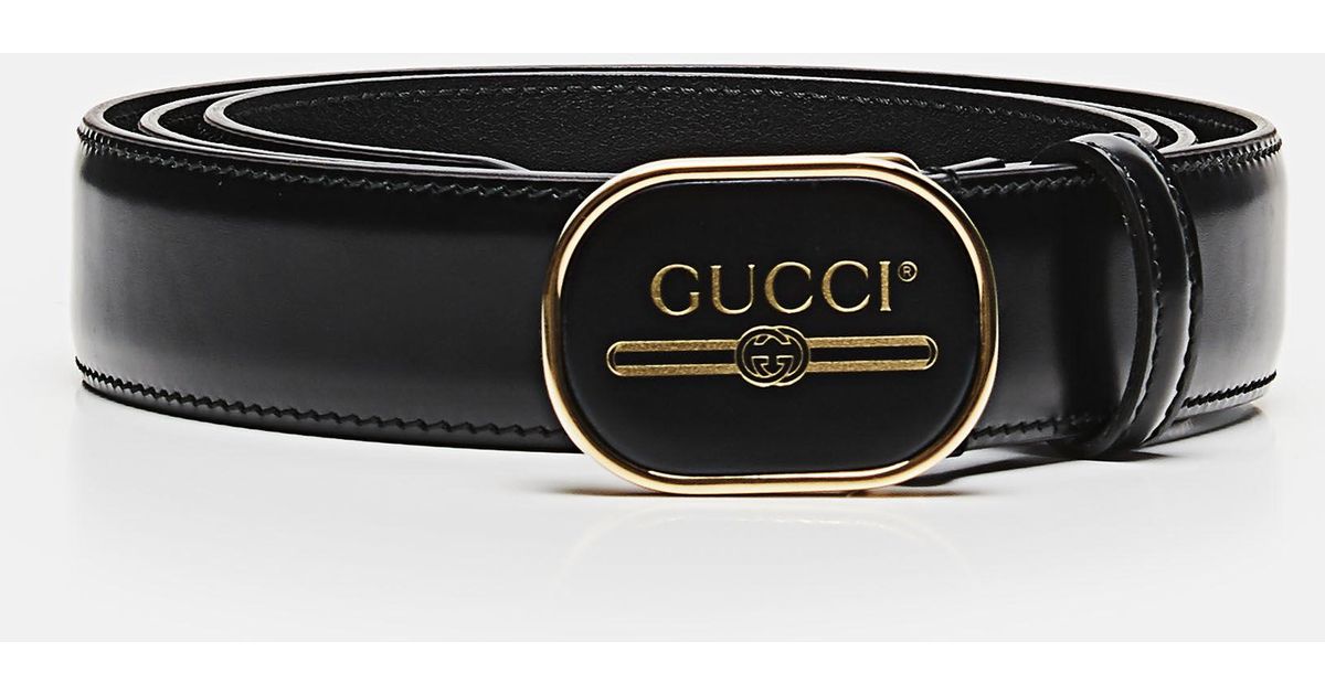 leather belt with gucci print buckle