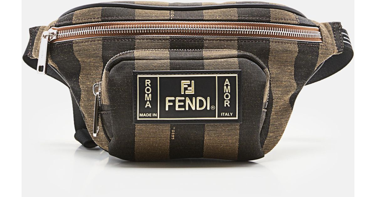 Fendi Canvas Waist Bag With Ff Rome Print in Brown for Men - Lyst