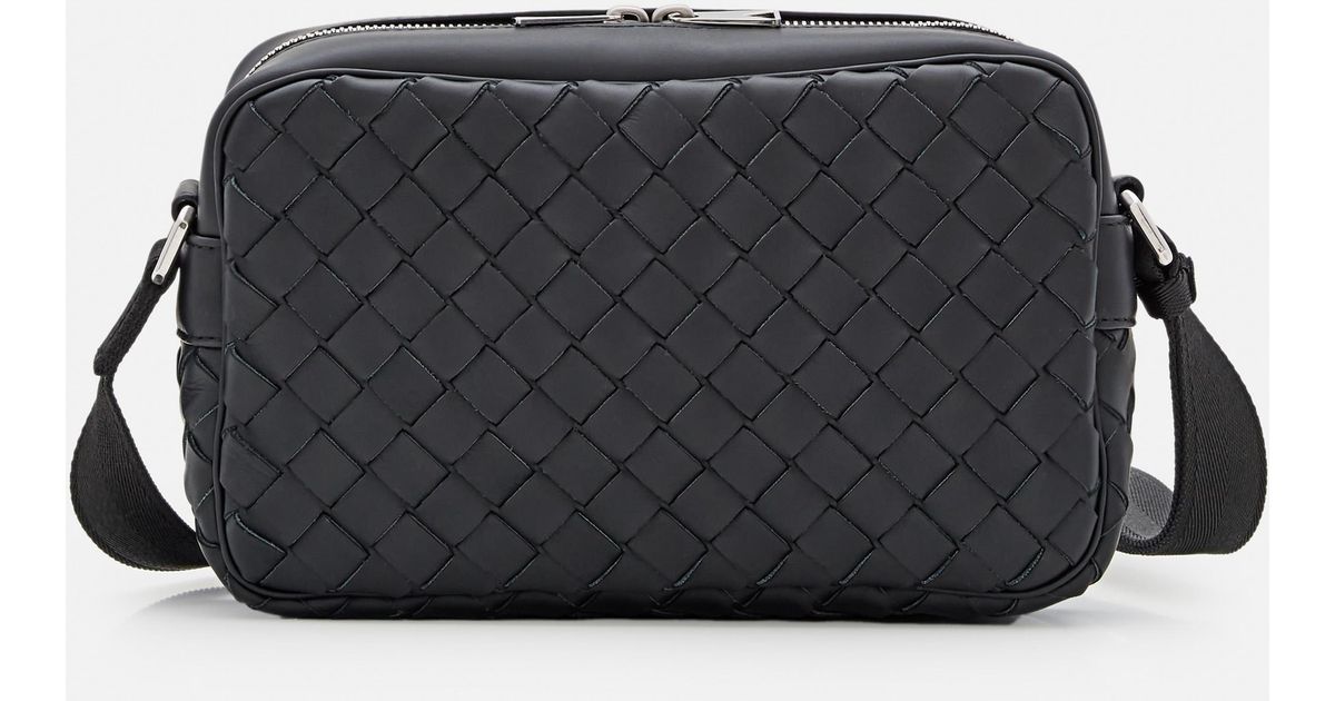 Bottega Veneta Leather Camera Bag Intreccio in Black for Men | Lyst