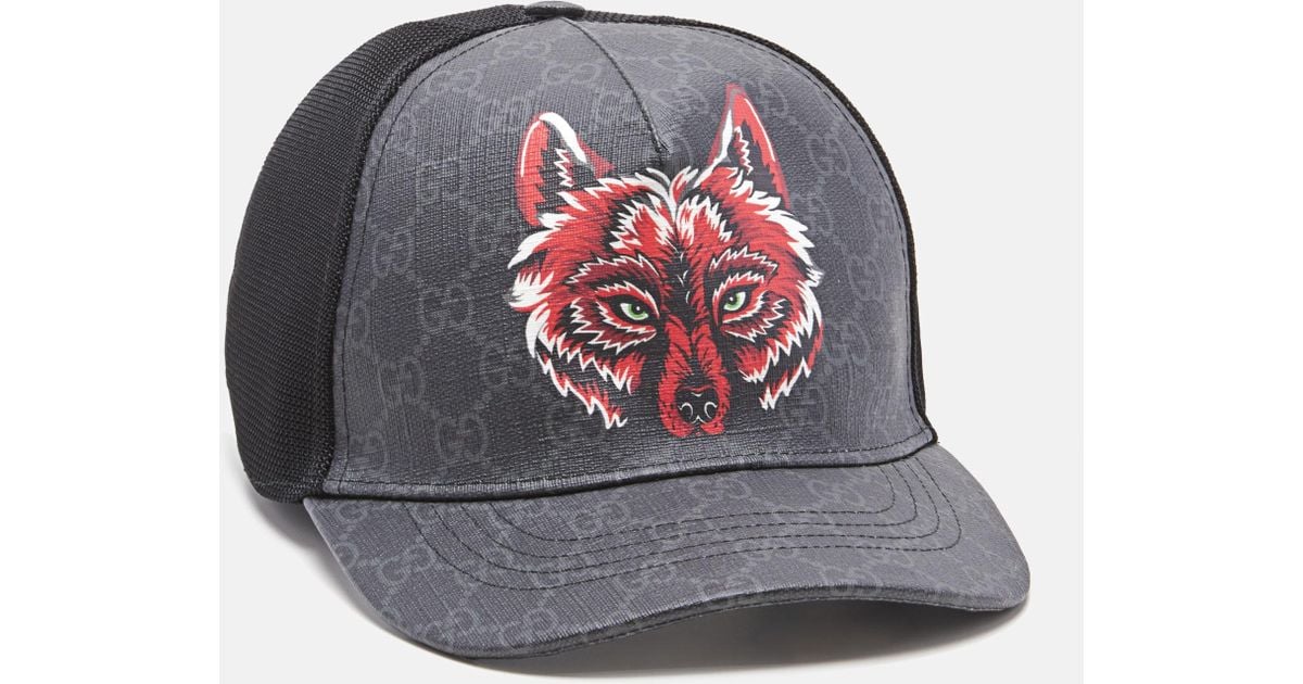 Gucci Canvas GG Supreme Baseball Hat With Wolf in Dark Grey (Gray) for Men  | Lyst