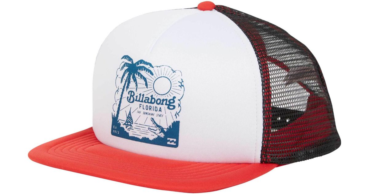 New Billabong Red White Blue Spinner Mens Snapback Trucker Cap Hat