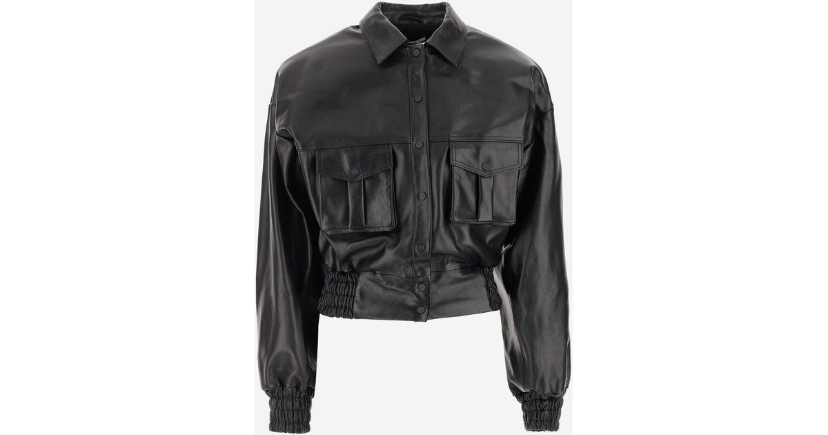 The Mannei Leather Jacket With Collar in Black | Lyst