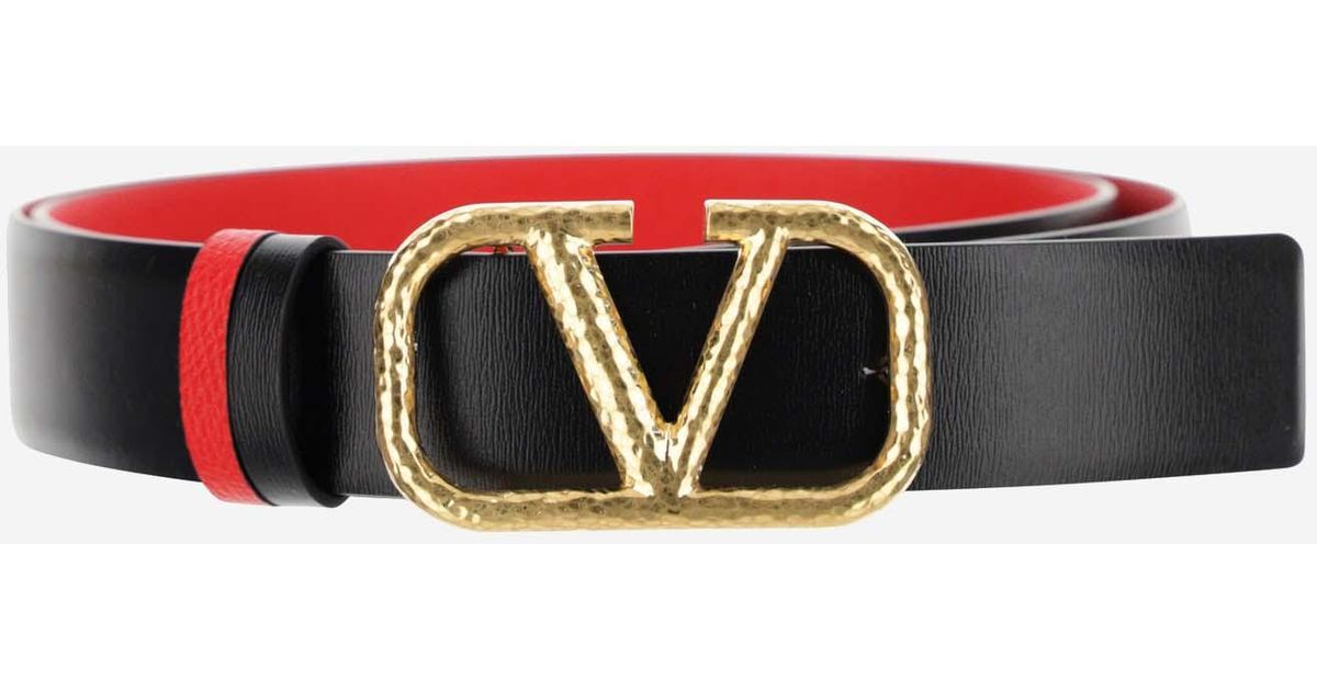 Valentino Garavani Leather Signature Vlogo Reversible Belt in Black ...