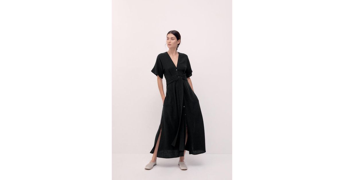 Bird & Knoll Cotton Ines Open Back Maxi in Black Lyst