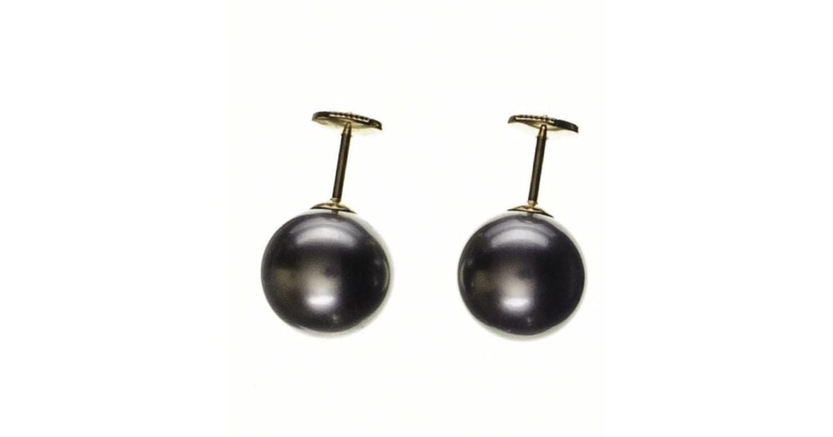 Lyst Black Co Uk Cordelia Large Round Tahitian Pearl Ear Uk Cordelia Large Round Tahitian Black Pearl Ear Studs In