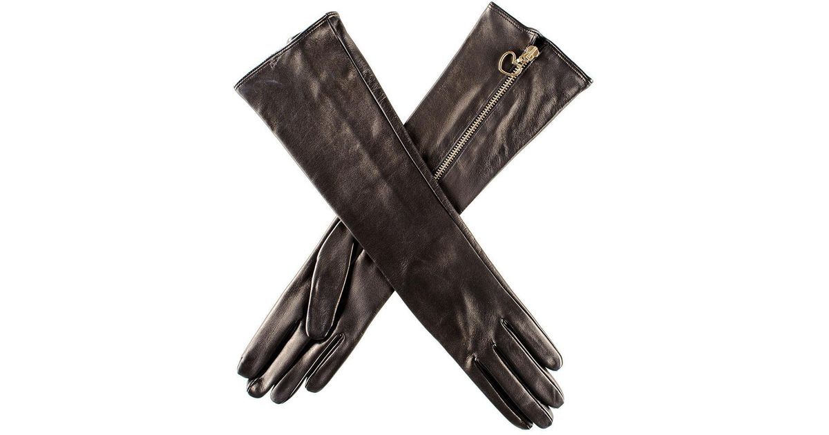 Black.co.uk Long Leather Gloves With Heart Zip Silk Lined Lyst