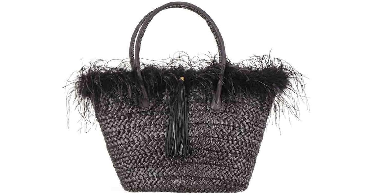 black straw tote bag
