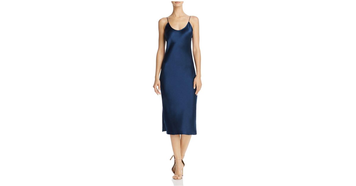 navy blue silk slip dress