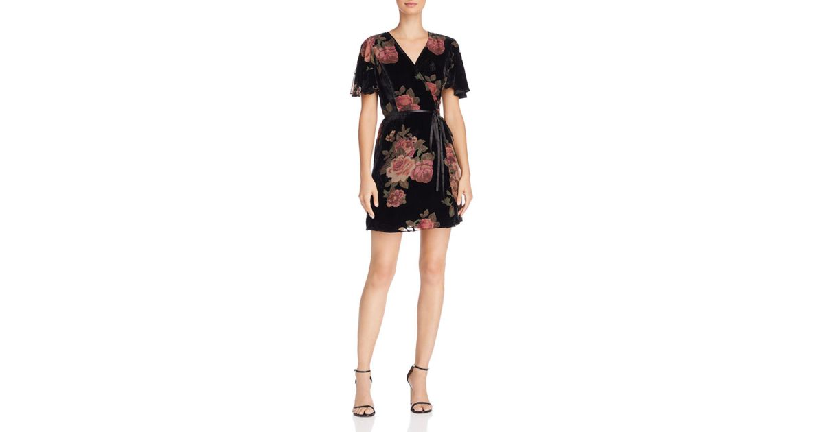 bcbg floral velvet burnout wrap dress