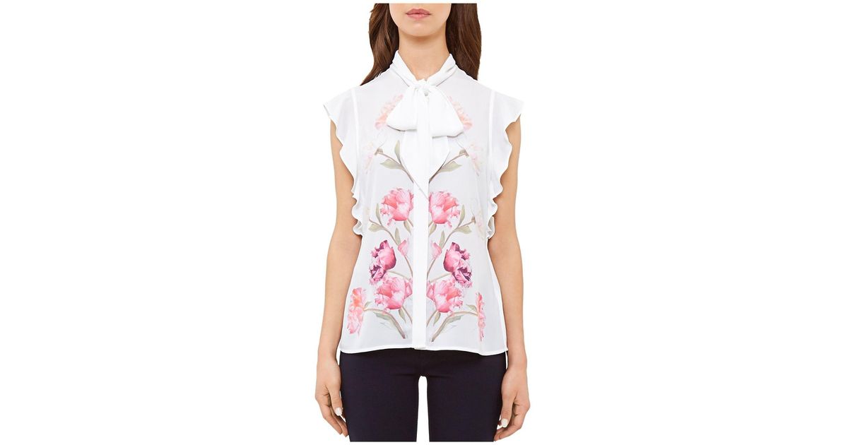 Ted Baker Synthetic Sketchbook Floral Pussy Bow Blouse - Lyst