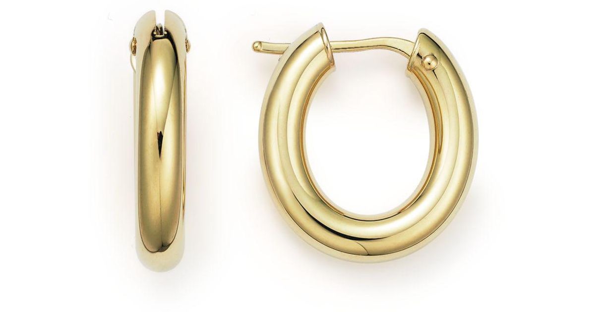 Lyst Roberto Coin 18k Yellow Gold Oval Hoop Earrings In Metallic