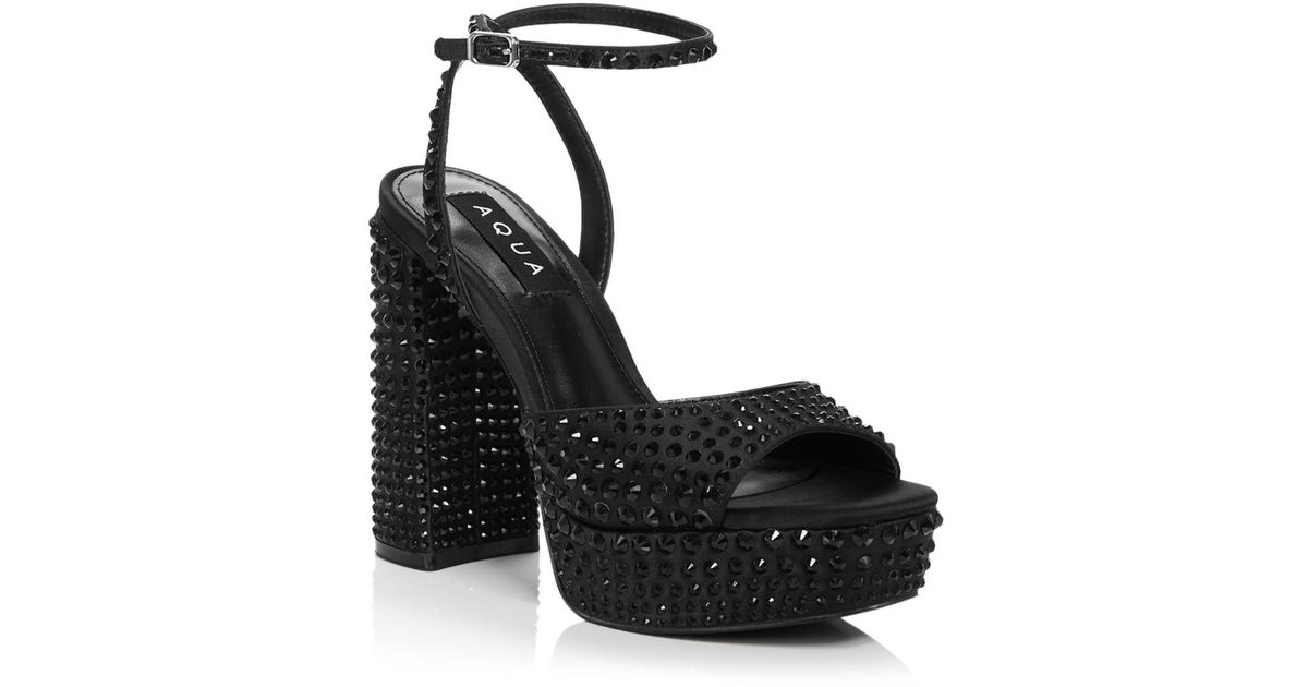 Aqua Lesly Ankle Strap High Heel Sandals in Black Rhinestone (Black) | Lyst