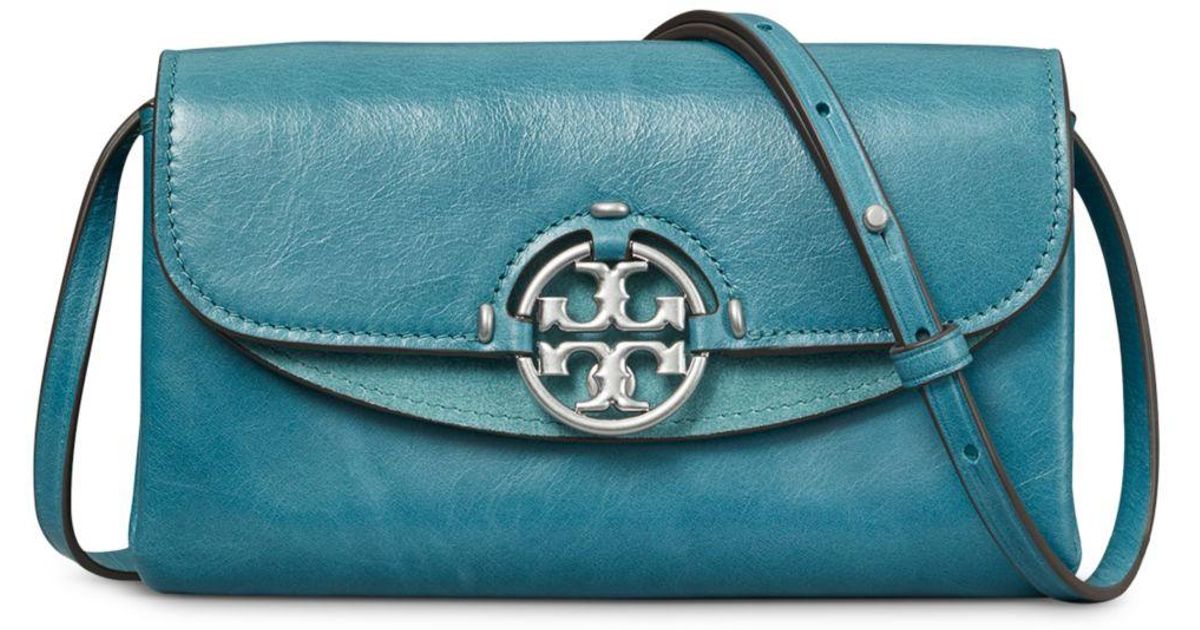 Tory Burch Leather Miller Glazed Wallet Crossbody in Blue - Save 