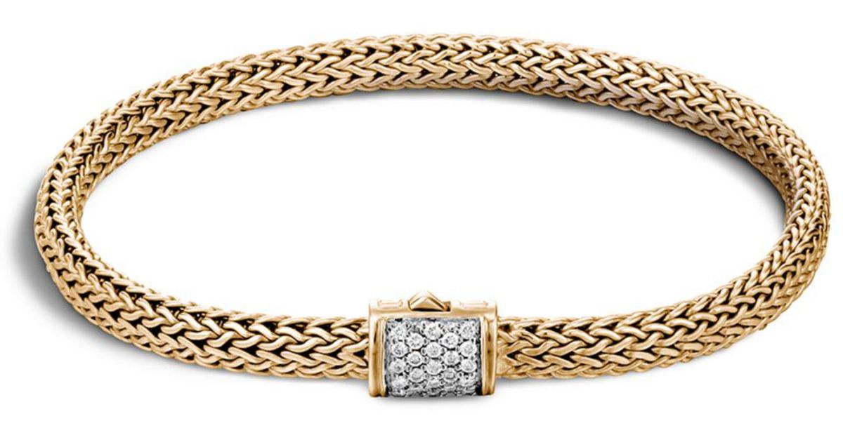 John Hardy Classic Chain 18k Gold Extra Small Bracelet With Diamond