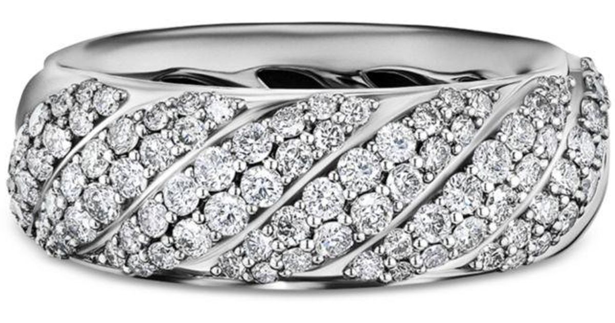 David Yurman Sculpted Cable Band Ring In Sterling Silver With Pavé ...