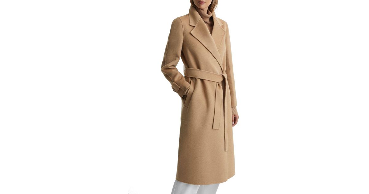 Reiss Agnes Belted Blindseam Coat in Natural | Lyst