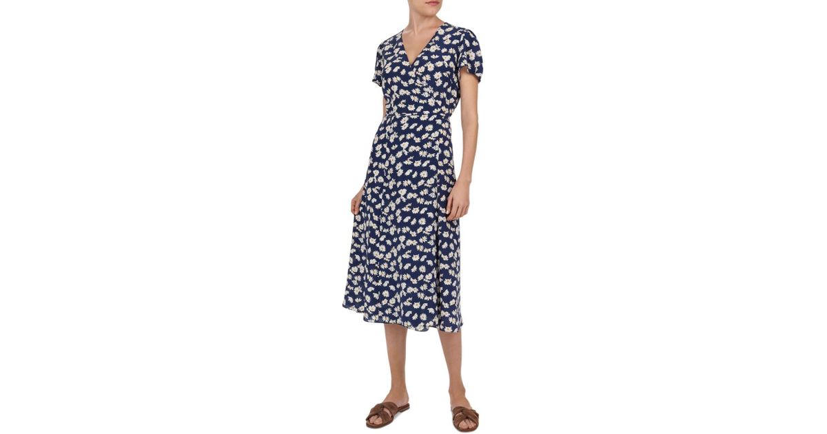 daisy print wrap dress