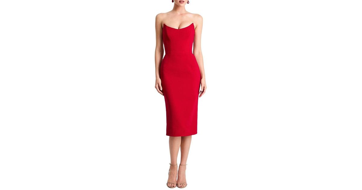 HELSI Celia Pointed Scoop Neck Strapless Midi Dress in Red | Lyst