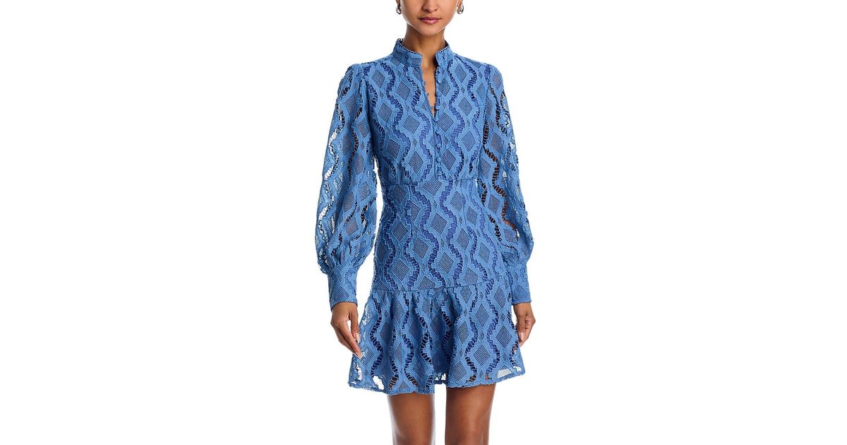 Aqua Wavy Lace Dress in Blue | Lyst