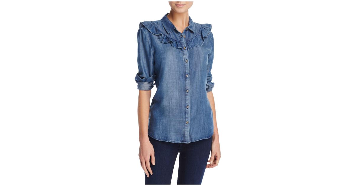 chambray ruffle shirt