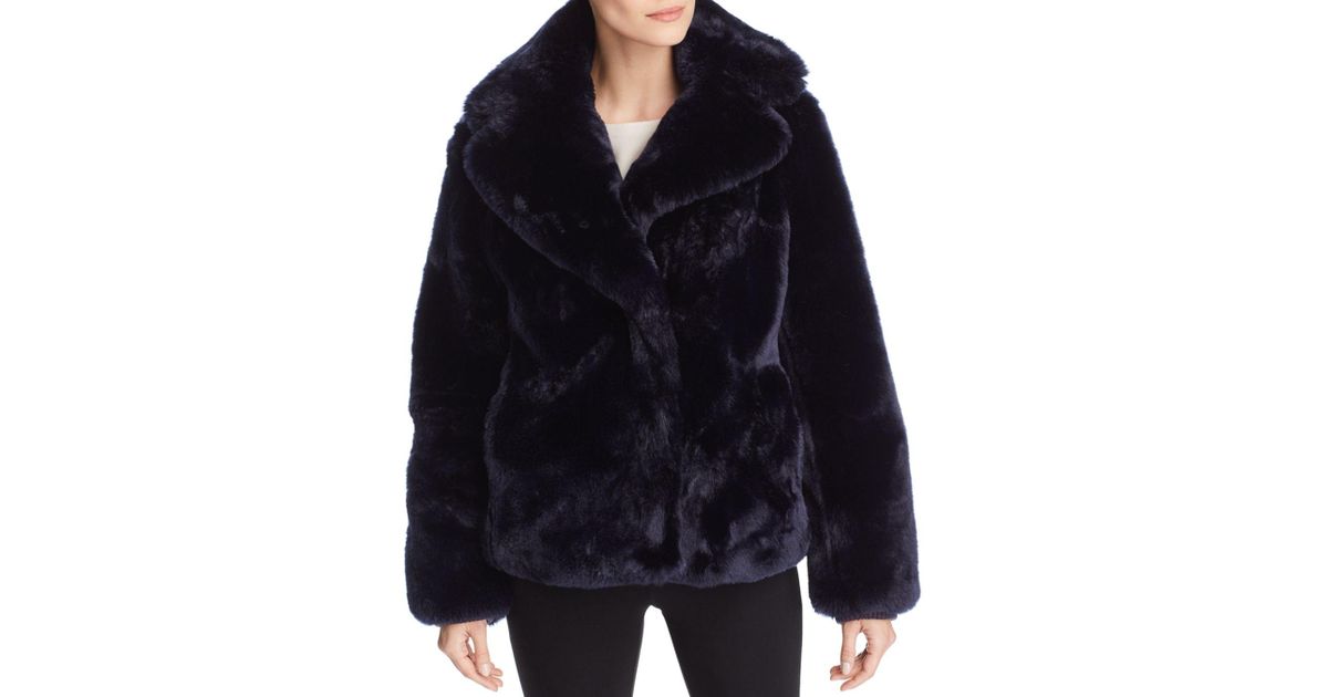 Vince Camuto Faux Fur Coat in Navy (Blue) | Lyst