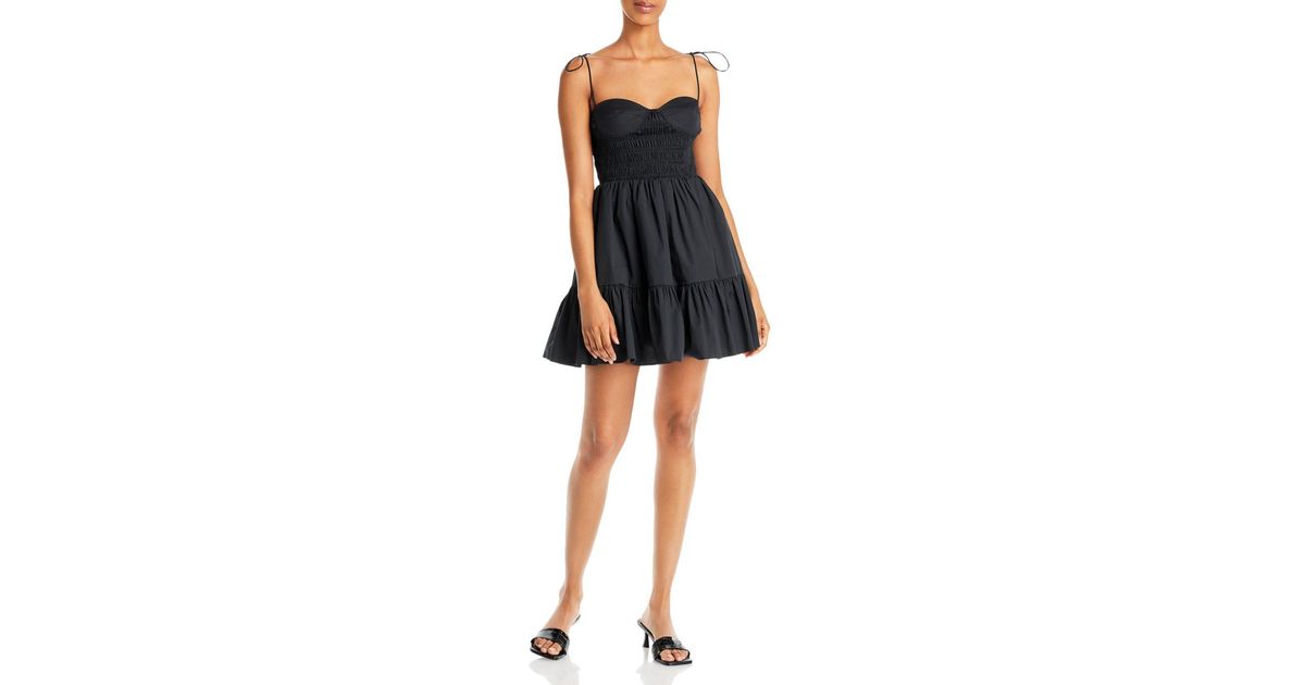 STAUD Cotton Landry Smocked Mini Dress in Black | Lyst
