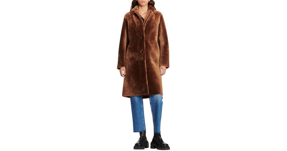 Sandro Cotton Sticky Shearling Coat in Caramel (Brown) Lyst