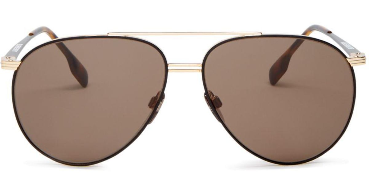 Burberry Men's Brow Bar Aviator Sunglasses in Metallic for Men - Lyst