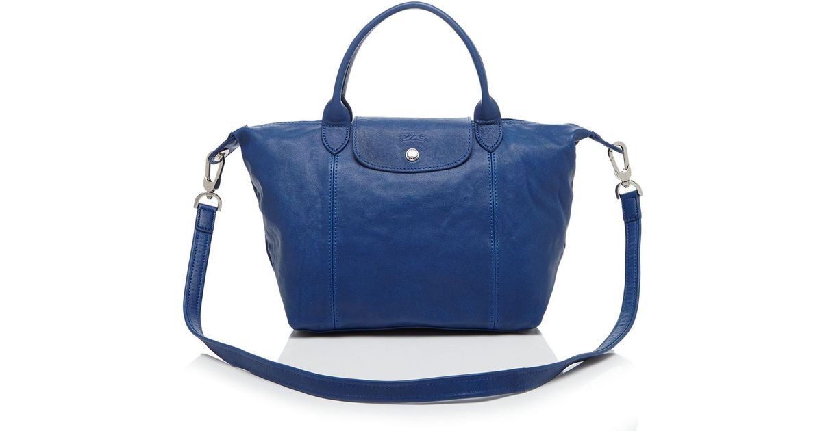 Longchamp Le Pliage Small Leather Satchel in Blue - Lyst