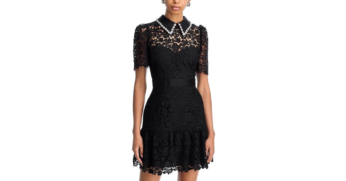 aqua black dress short Aqua Floral Lace Mock Neck Mini Dress -Exclusive - Black
