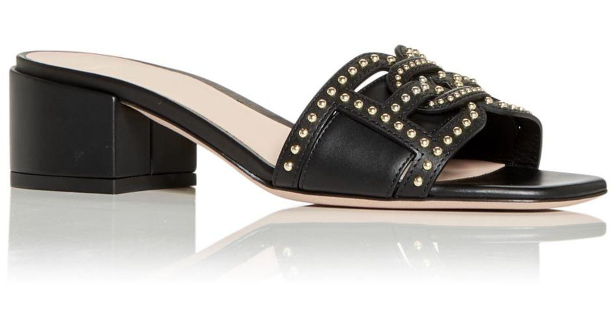 Bally Leather Peoni Studded Block Heel Slide Sandals in Black - Lyst