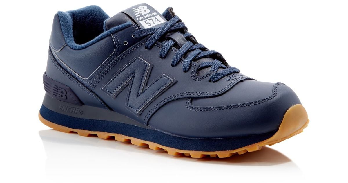 New balance 574 Leather Lace Up Sneakers in Blue for Men (Navy Blue) | Lyst