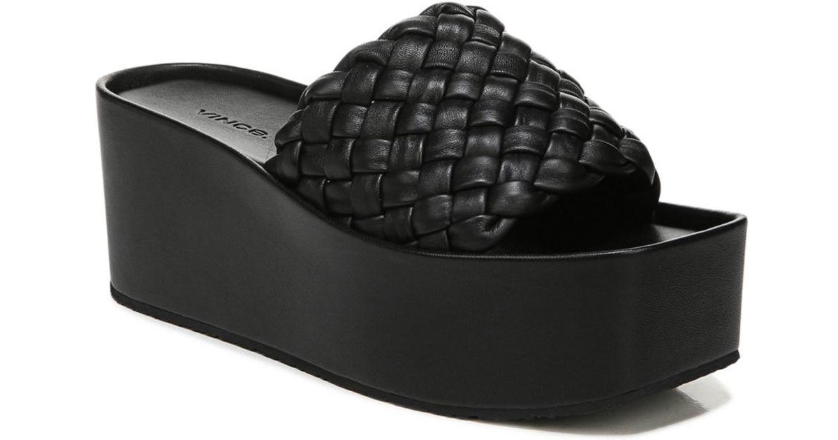 Vince Leather Mari Slip On Platform Wedge Sandals in Black | Lyst