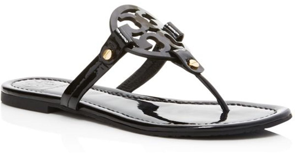 Tory burch Miller Patent Leather Sandals in Black | Lyst