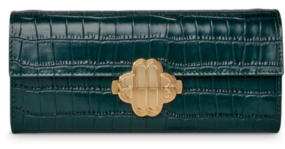 Maje Clover Embossed Leather Baguette Clutch in Green | Lyst